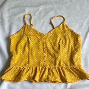 Yellow Babydoll Tank Top with Polka Dots